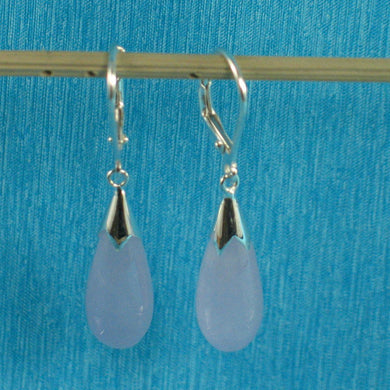 Solid Sterling Silver 925 Raindrop Lavender Jade Lever Back Earrings