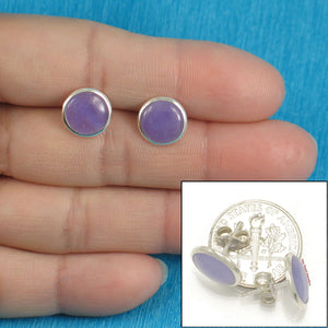 Solid Sterling Silver 925 Lavender Jade Dome Tablet Stud Earrings