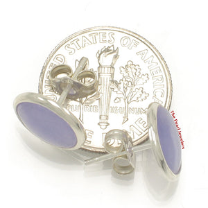 Solid Sterling Silver 925 Lavender Jade Dome Tablet Stud Earrings