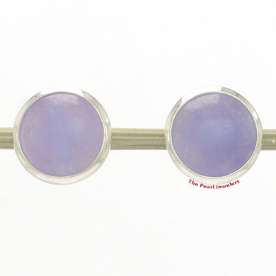 Solid Sterling Silver 925 Lavender Jade Dome Tablet Stud Earrings