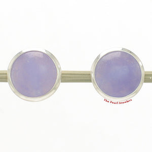 Solid Sterling Silver 925 Lavender Jade Dome Tablet Stud Earrings