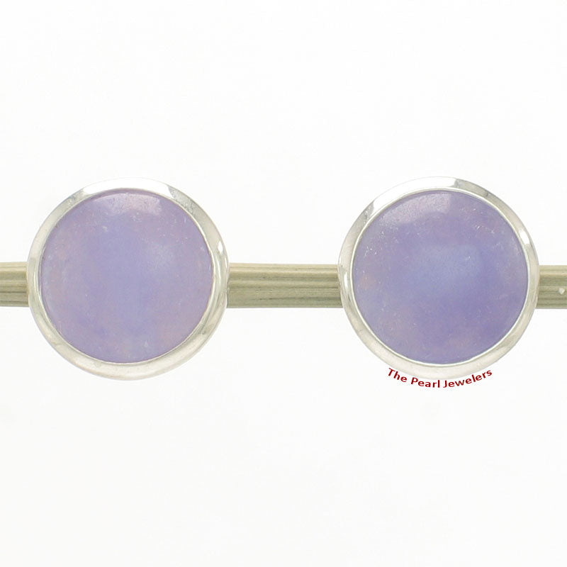 Solid Sterling Silver 925 Lavender Jade Dome Tablet Stud Earrings