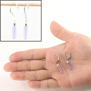 Solid Sterling Silver 925 Lavender Jade Tube Leverback Earrings