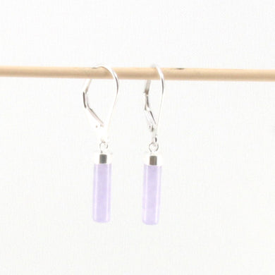 Solid Sterling Silver 925 Lavender Jade Tube Leverback Earrings