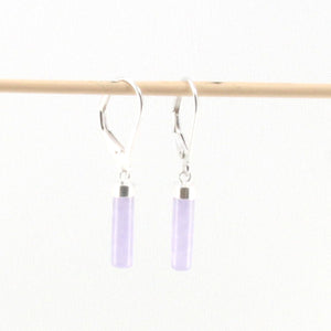 Solid Sterling Silver 925 Lavender Jade Tube Leverback Earrings