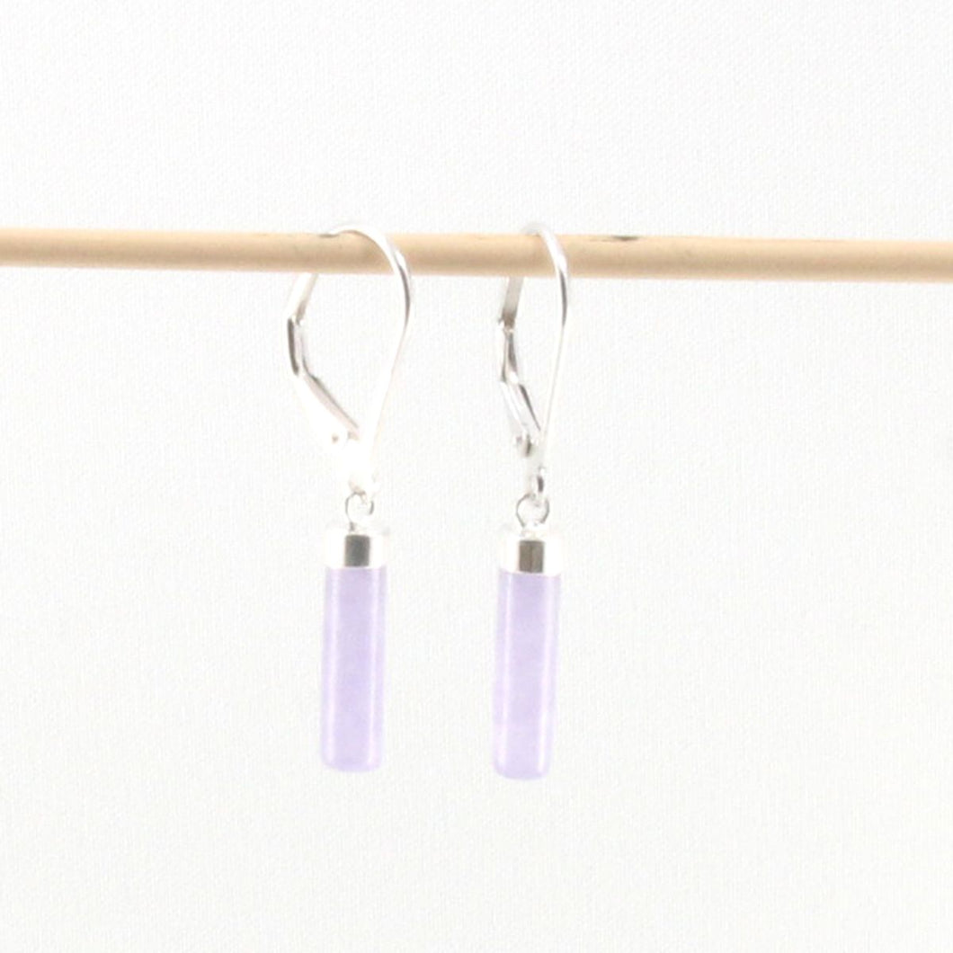 Solid Sterling Silver 925 Lavender Jade Tube Leverback Earrings