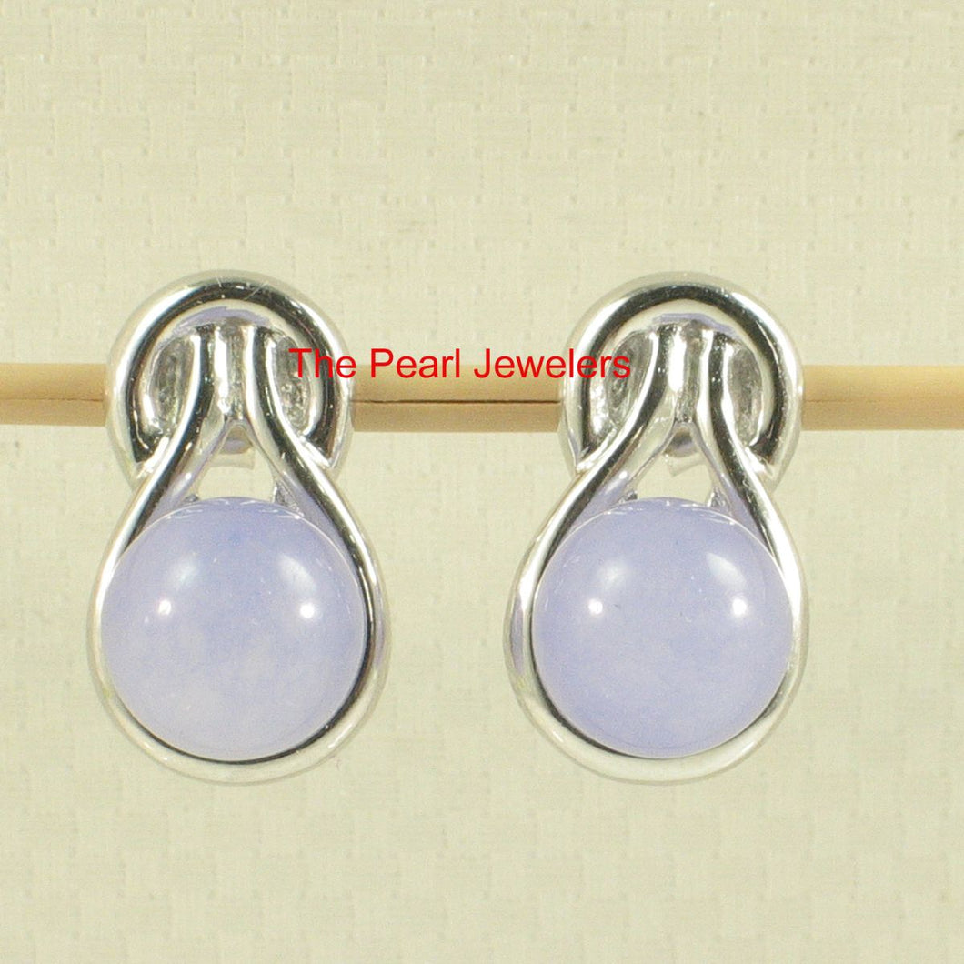 Solid Sterling Silver 925 Love Knot Lavender Jade Stud Earrings