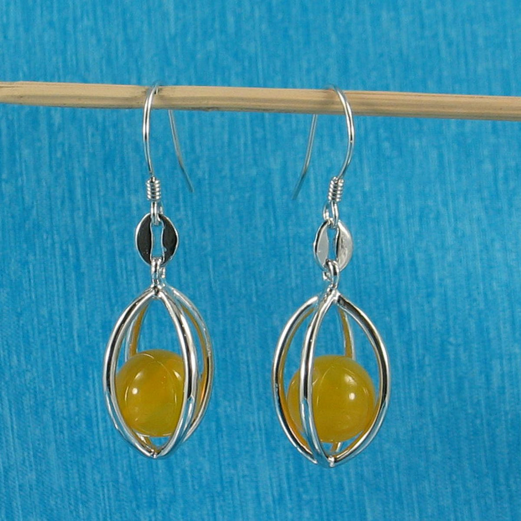 Solid Sterling Silver 925 Lucky Lantern Agate Hook Earrings