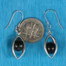 Load image into Gallery viewer, Solid Sterling Silver 925 Lucky Lantern Black Obsidian Hook Earrings
