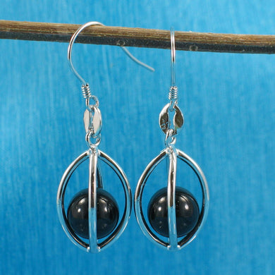 Solid Sterling Silver 925 Lucky Lantern Black Onyx Hook Earrings