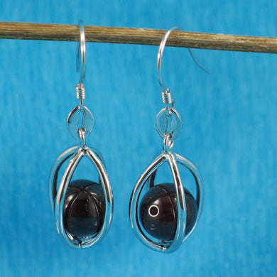 Solid Sterling Silver 925 Lucky Lantern Garnet Hook Earrings
