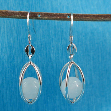 Solid Sterling Silver 925 Lucky Lantern Jade Hook Earrings