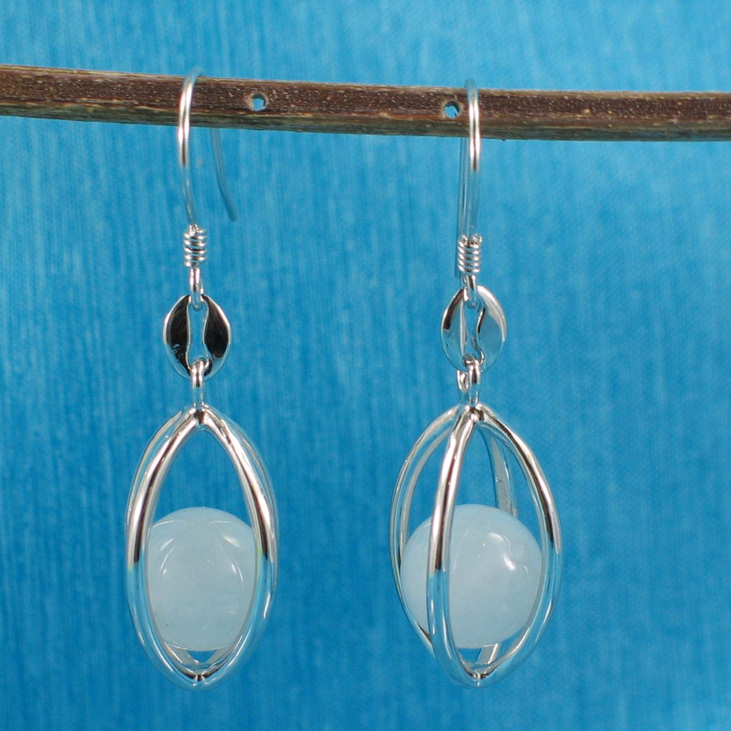 Solid Sterling Silver 925 Lucky Lantern Jade Hook Earrings