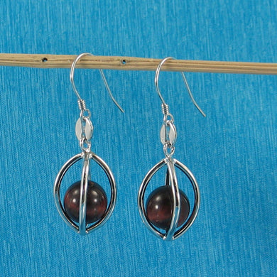 Solid Sterling Silver 925 Lucky Lantern Red Tiger Eye Hook Earrings