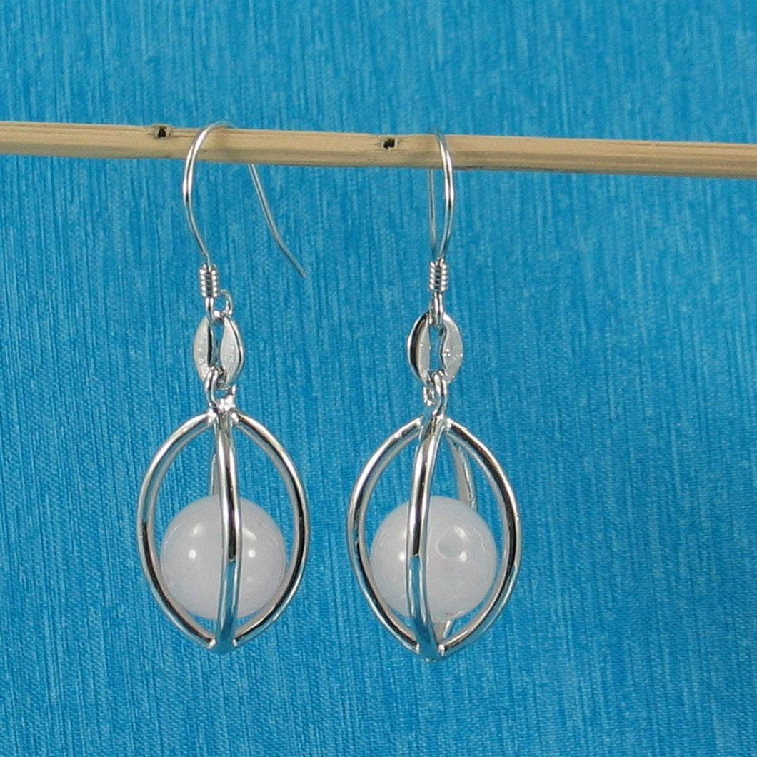 Solid Sterling Silver 925 Lucky Lantern Rose Quartz Hook Earrings