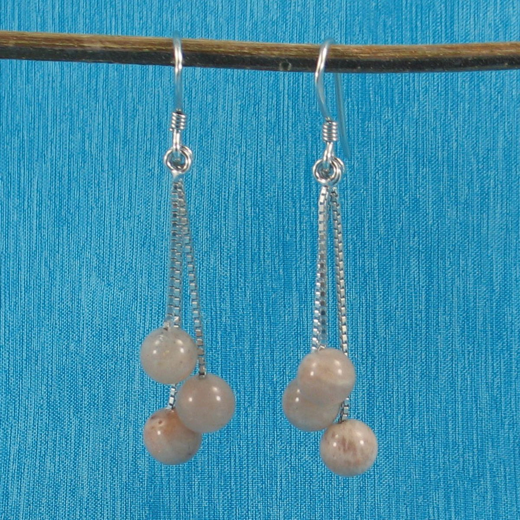 Solid Sterling Silver 925 Box Chain Moonstone Earrings
