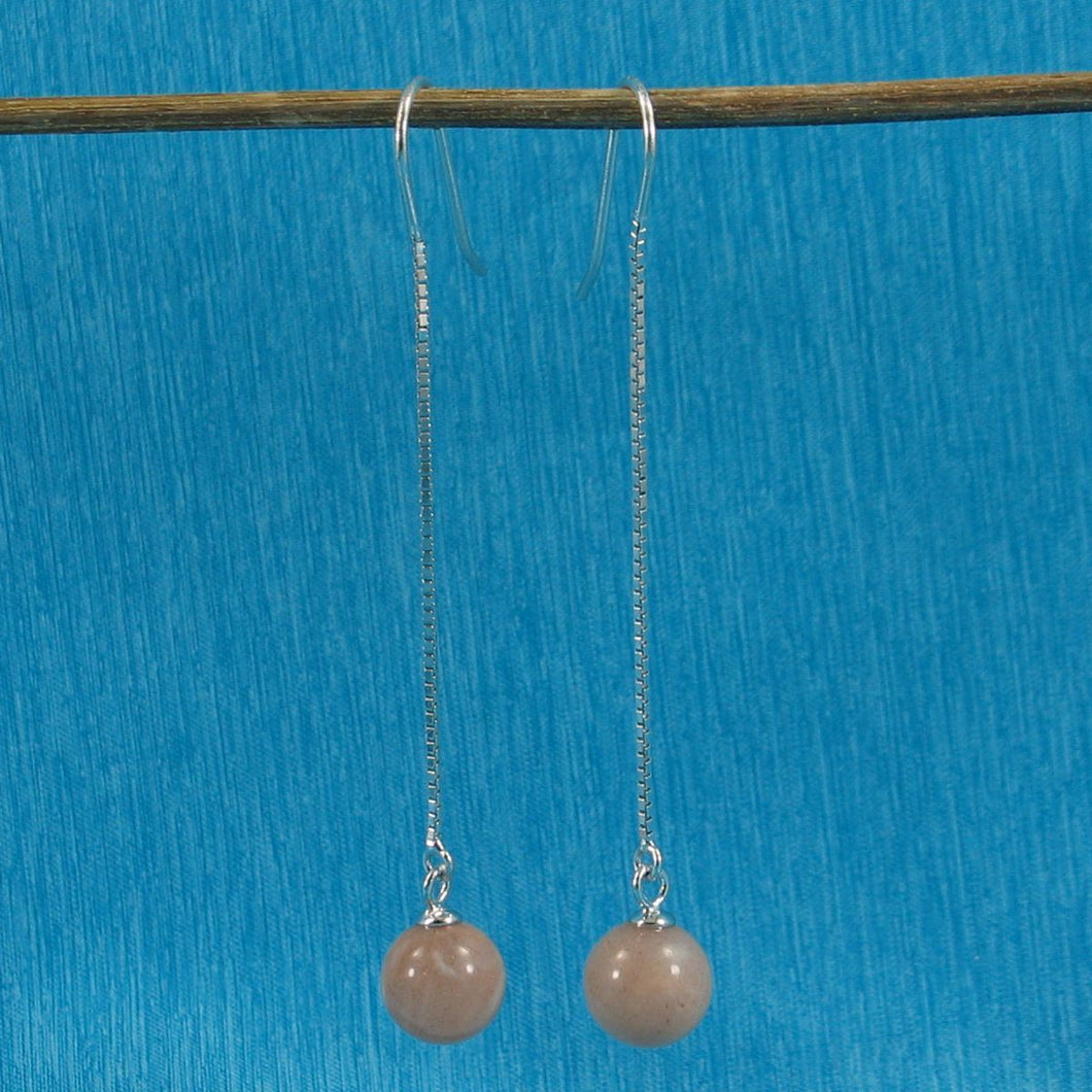 Solid Sterling Silver 925 Box Chain Moonstone Earrings