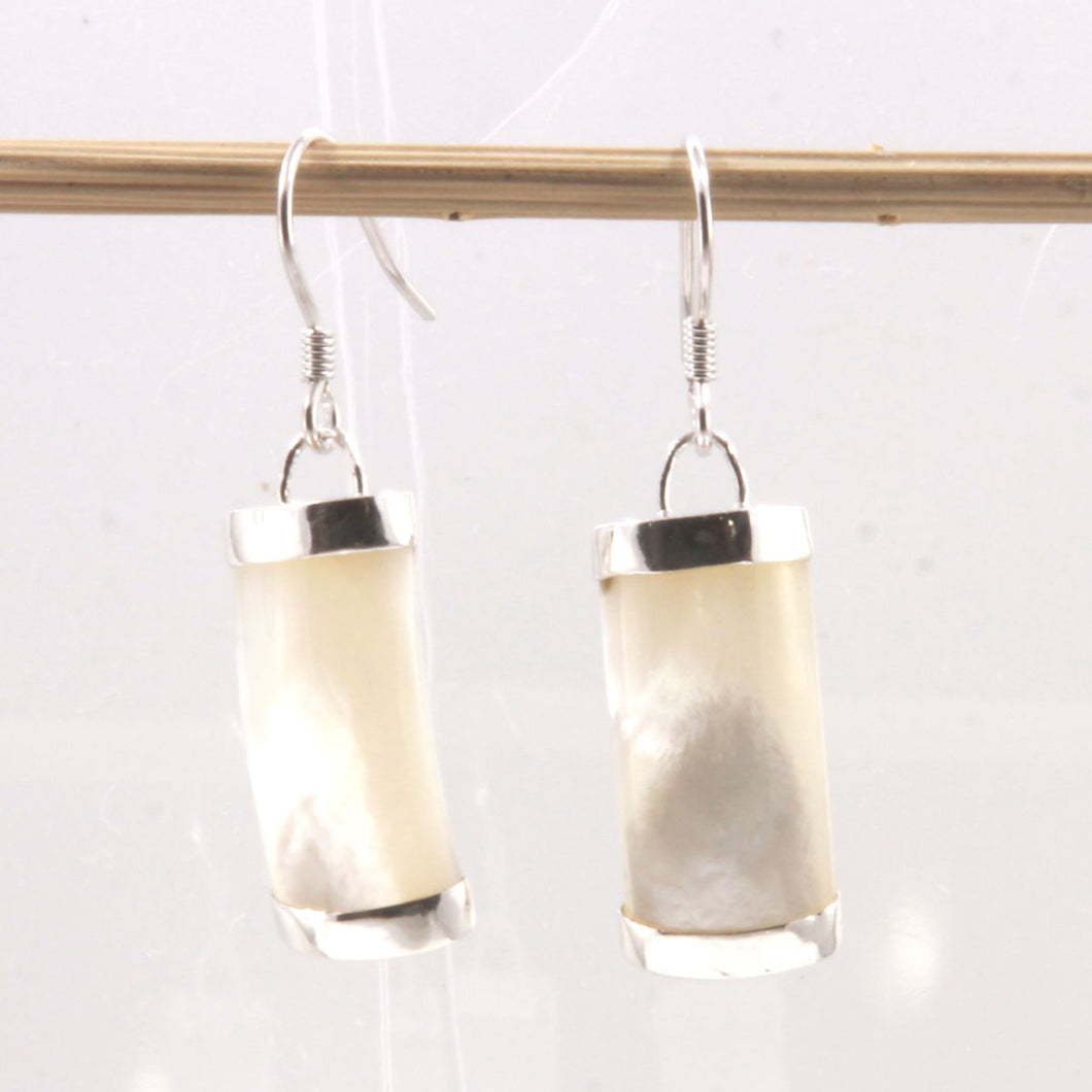 Solid Sterling Silver 925 Fish Hook Mother of Pearl Dangle Earrings