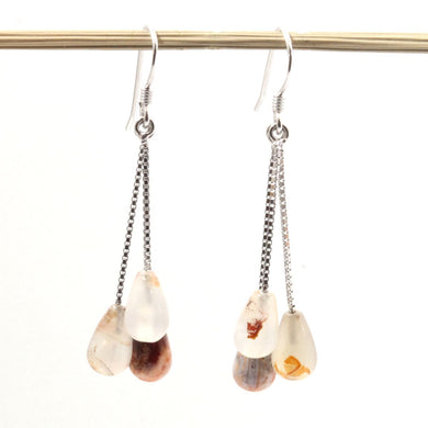Solid Sterling Silver 925 Multi-Color Agate Box Chain Hook Earrings