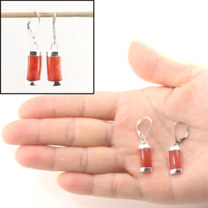 Solid Sterling Silver 925 Red Jade Curved Leverback Earrings