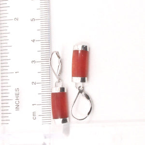 Solid Sterling Silver 925 Red Jade Curved Leverback Earrings