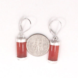 Solid Sterling Silver 925 Red Jade Curved Leverback Earrings