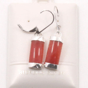 Solid Sterling Silver 925 Red Jade Curved Leverback Earrings