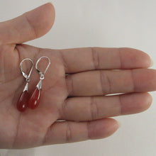 Load image into Gallery viewer, Solid Sterling Silver 925 Raindrop Red Jade Lever Back Earrings