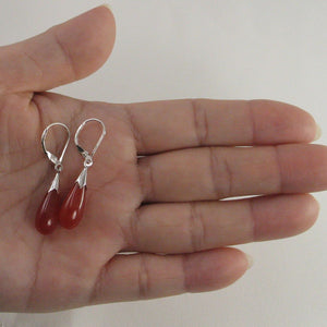 Solid Sterling Silver 925 Raindrop Red Jade Lever Back Earrings