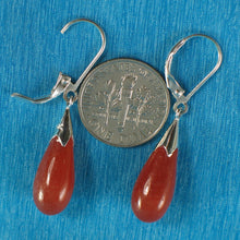 Load image into Gallery viewer, Solid Sterling Silver 925 Raindrop Red Jade Lever Back Earrings