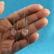Load image into Gallery viewer, Solid Sterling Silver 925 Rose Quartz Heart Threader Earrings
