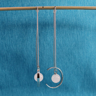 Solid Sterling Silver 925 Rose Quartz Threader Earrings