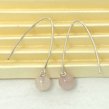 Load image into Gallery viewer, Solid Sterling Silver 925 V-Shaped Wire Rose Quartz Earrings
