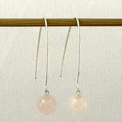Solid Sterling Silver 925 V-Shaped Wire Rose Quartz Earrings