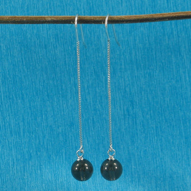 Solid Sterling Silver 925 Box Chain Smoky Quartz Earrings