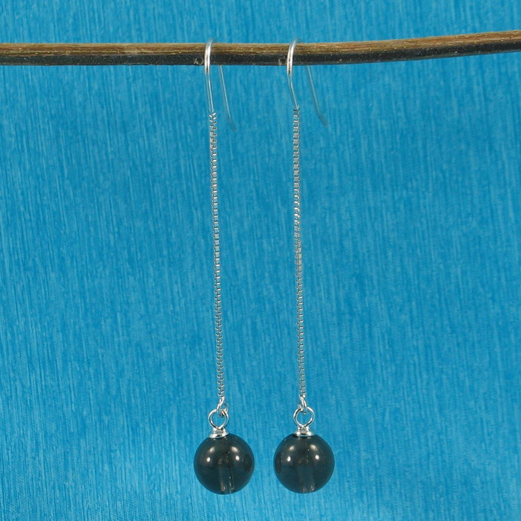 Solid Sterling Silver 925 Box Chain Smoky Quartz Earrings