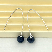 Load image into Gallery viewer, Solid Sterling Silver 925 V-Shaped Wire Sodalite Earrings
