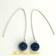 Load image into Gallery viewer, Solid Sterling Silver 925 V-Shaped Wire Sodalite Earrings