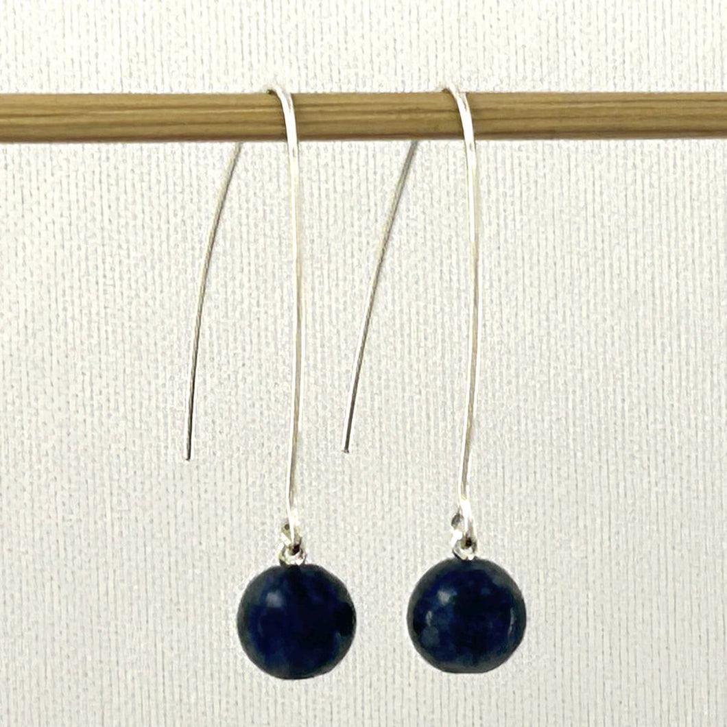 Solid Sterling Silver 925 V-Shaped Wire Sodalite Earrings