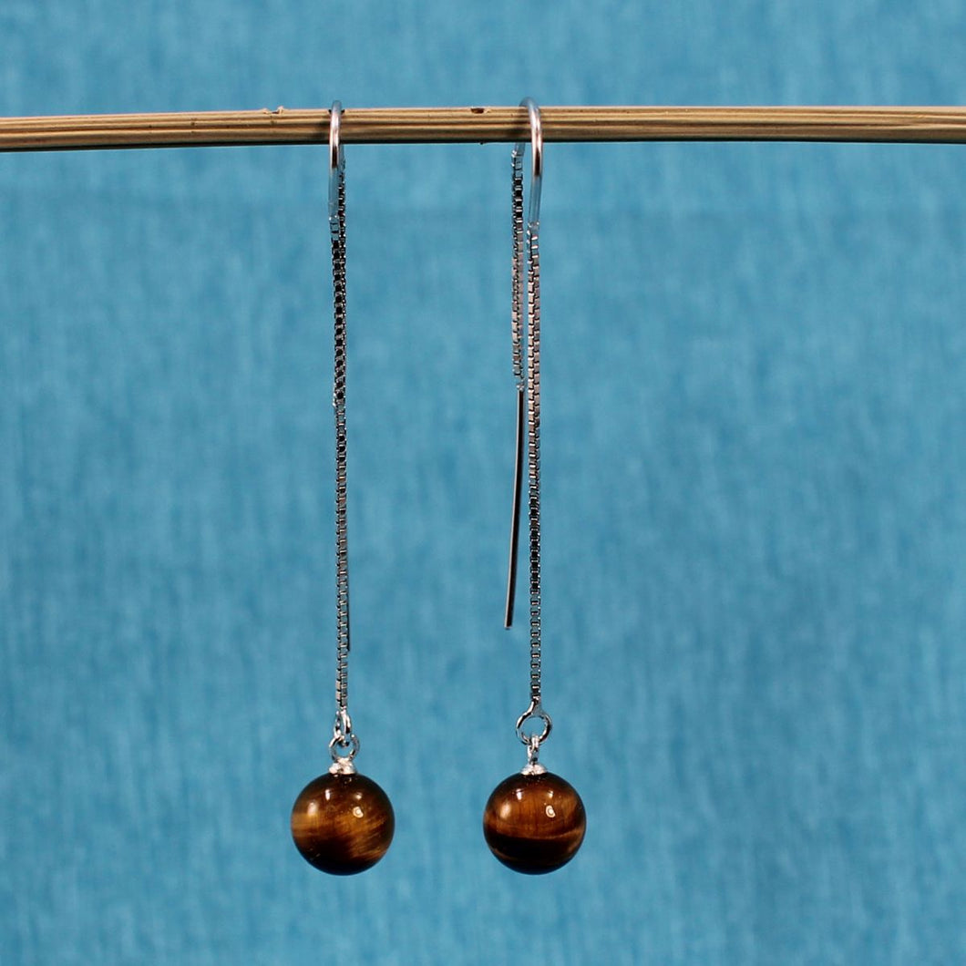 Solid Sterling Silver 925 Box Chain Tiger Eye Earrings