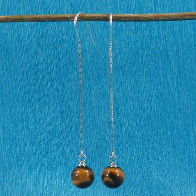 Solid Sterling Silver 925 Box Chain Tiger Eye Earrings