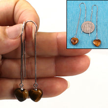 Load image into Gallery viewer, Solid Sterling Silver 925 Box Chain Hook Tiger Eye Heart Earrings (10mm)