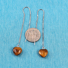 Load image into Gallery viewer, Solid Sterling Silver 925 Box Chain Hook Tiger Eye Heart Earrings (10mm)