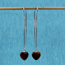 Load image into Gallery viewer, Solid Sterling Silver 925 Box Chain Hook Tiger Eye Heart Earrings (10mm)