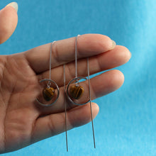 Load image into Gallery viewer, Solid Sterling Silver 925 Tiger Eye Heart Threader Earrings
