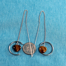 Load image into Gallery viewer, Solid Sterling Silver 925 Tiger Eye Heart Threader Earrings