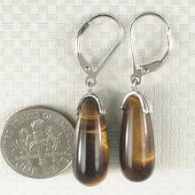 Load image into Gallery viewer, Solid Sterling Silver 925 Raindrop Tiger Eye Leverback Earrings