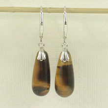 Load image into Gallery viewer, Solid Sterling Silver 925 Raindrop Tiger Eye Leverback Earrings