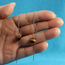 Load image into Gallery viewer, Solid Sterling Silver 925 Tiger Eye Threader Earrings