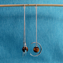 Load image into Gallery viewer, Solid Sterling Silver 925 Tiger Eye Threader Earrings